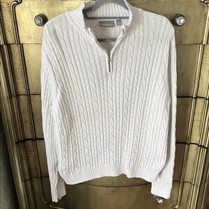 Croft & Barrow White Cotton Cable Knit Zip-Up Sweater